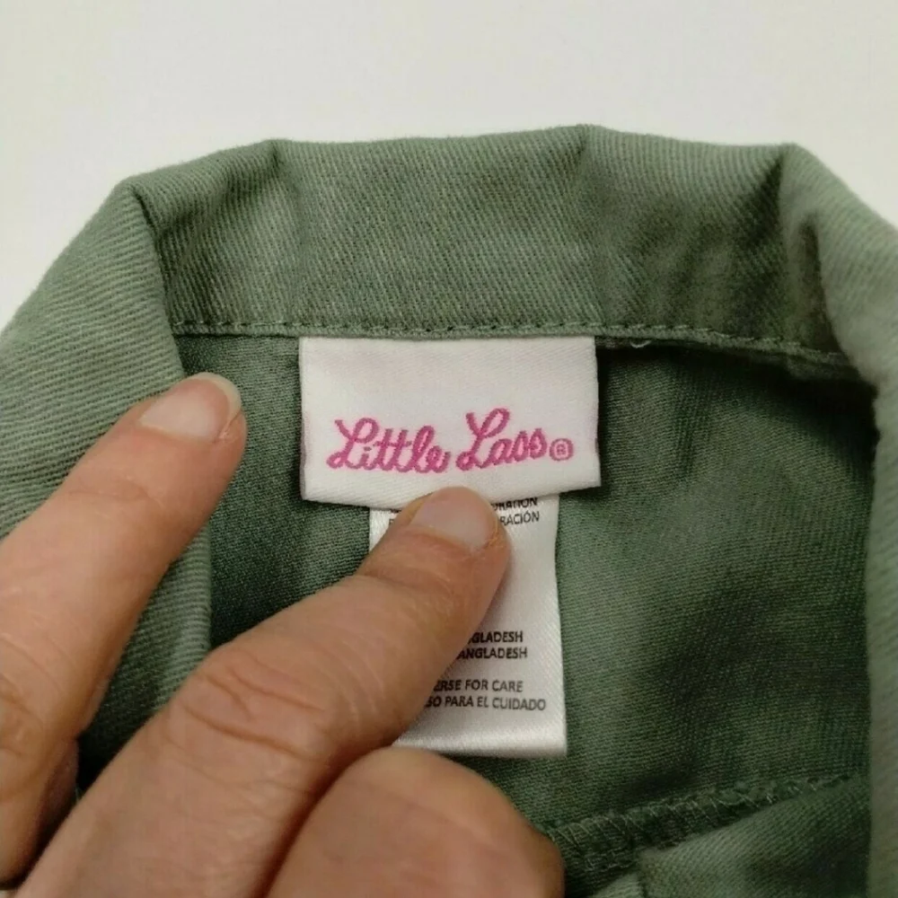 Little Lass Green Snap Down Crop Jacket Embroidered Flowers Size 4T Little Lass